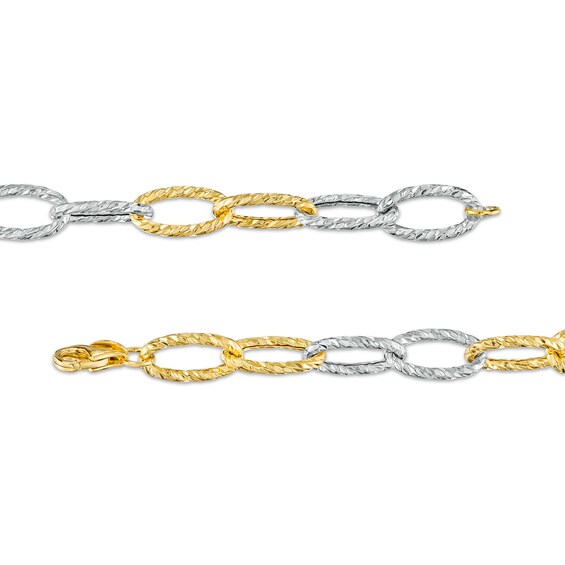 Italian Brilliance™ Alternating Diamond-Cut Paper Clip Link Chain Necklace in Hollow 14K Two-Tone Gold – 18.25"