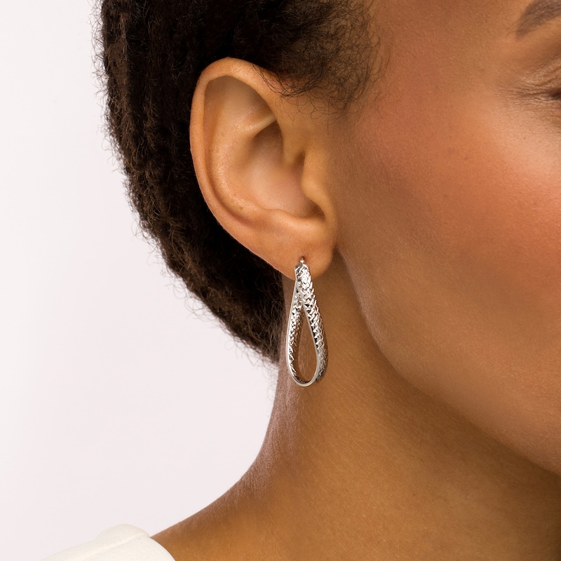 Italian Brilliance™ 34.0mm Diamond-Cut Twist Hoop Earrings in 14K White Gold|Peoples Jewellers