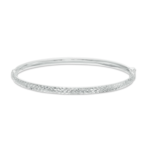 Italian Brilliance™ 4.0mm Diamond-Cut Bangle in Hollow 14K White Gold