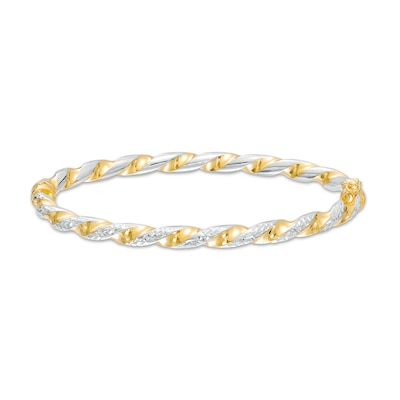 4.0mm Diamond-Cut Twisted Bangle in Hollow 14K Two-Tone Gold