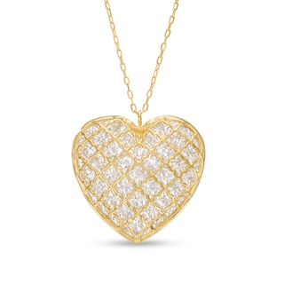 Diamond-Cut Lattice Heart Pendant in 14K Two-Tone Gold