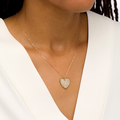 Diamond-Cut Lattice Heart Pendant in 14K Two-Tone Gold