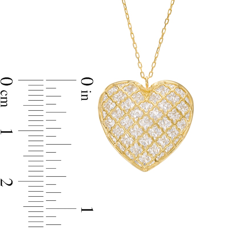 Diamond-Cut Lattice Heart Pendant in 14K Two-Tone Gold