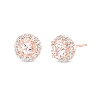 5.0mm Morganite and 0.11 CT. T.W. Diamond Frame Stud Earrings in 10K Rose Gold