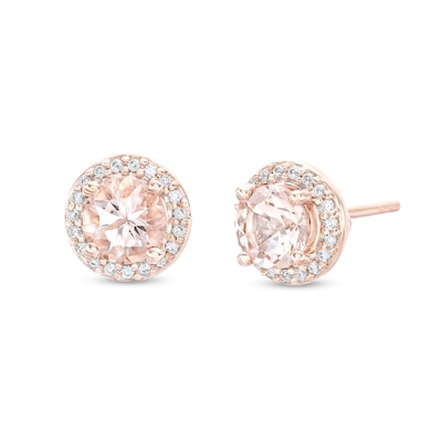 5.0mm Morganite and 0.11 CT. T.W. Diamond Frame Stud Earrings in 10K Rose Gold