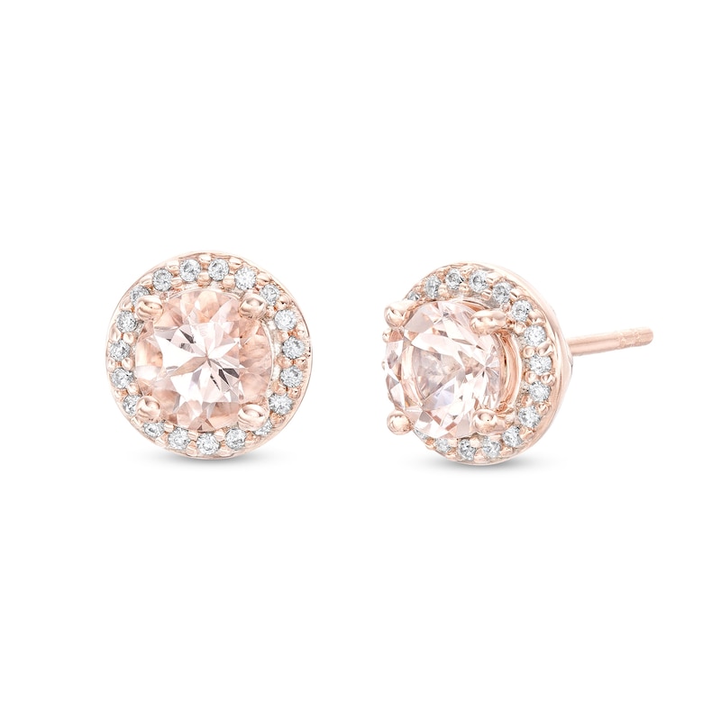 5.0mm Morganite and 0.11 CT. T.W. Diamond Frame Stud Earrings in 10K Rose Gold|Peoples Jewellers