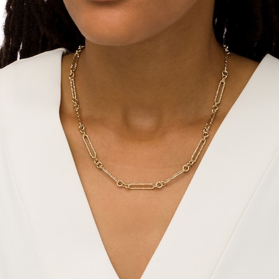 Italian Brilliance™ 5.0mm Diamond-Cut Paper Clip and Rolo Alternating Chain Necklace in Hollow 14K Gold