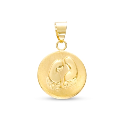 Stamped Footprints Disc Necklace Charm in 10K Gold