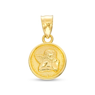 Angel Disc Necklace Charm in 14K Gold