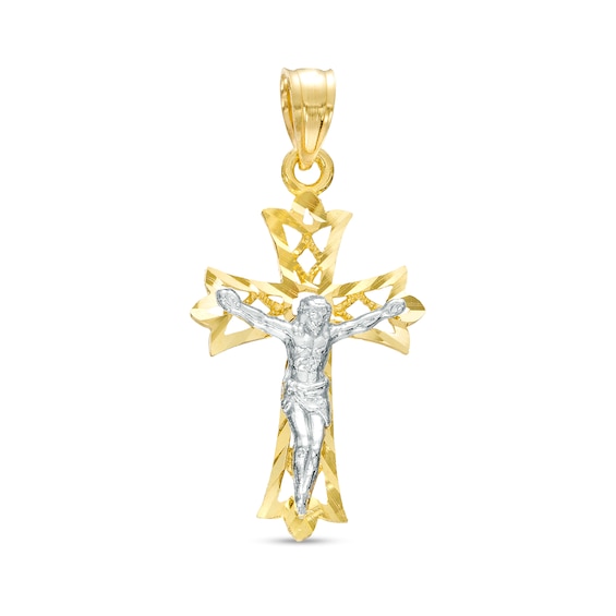 Crucifix Necklace Charm in 10K Two-Tone Gold