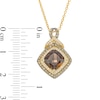 Cushion-Cut Smoky Quartz and 0.29 CT. T.W. Champagne and White Diamond Double Frame Pendant in 10K Two-Tone Gold