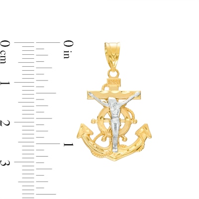 Mariner's Crucifix Necklace Charm in 14K Two-Tone Gold