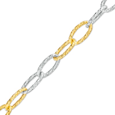 Italian Brilliance™ 6.5mm Alternating Diamond-Cut Paper Clip Link Chain Bracelet in Hollow 14K Two-Tone Gold – 7.5"