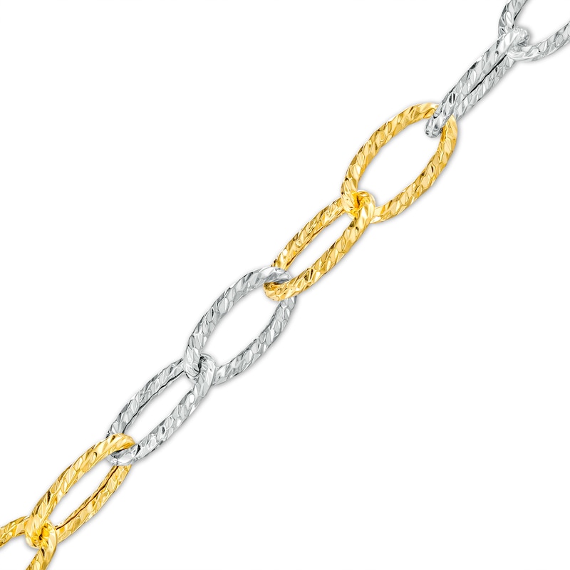 Italian Brilliance™ 6.5mm Alternating Diamond-Cut Paper Clip Link Chain Bracelet in Hollow 14K Two-Tone Gold – 7.5"
