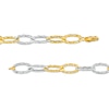 Thumbnail Image 2 of Italian Brilliance™ 6.5mm Alternating Diamond-Cut Paper Clip Link Chain Bracelet in Hollow 14K Two-Tone Gold – 7.5"