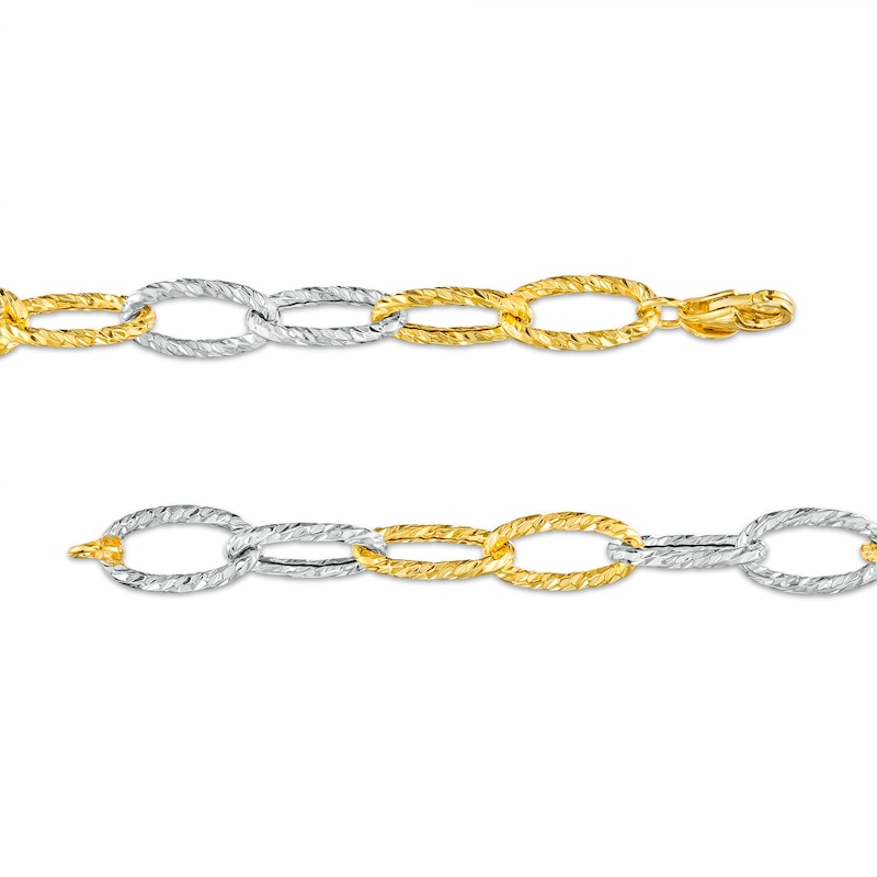 Italian Brilliance™ 6.5mm Alternating Diamond-Cut Paper Clip Link Chain Bracelet in Hollow 14K Two-Tone Gold – 7.5"|Peoples Jewellers