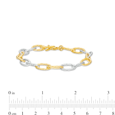 Italian Brilliance™ 6.5mm Alternating Diamond-Cut Paper Clip Link Chain Bracelet in Hollow 14K Two-Tone Gold – 7.5"