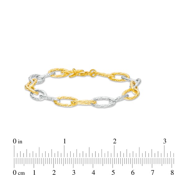 Italian Brilliance™ 6.5mm Alternating Diamond-Cut Paper Clip Link Chain Bracelet in Hollow 14K Two-Tone Gold – 7.5"