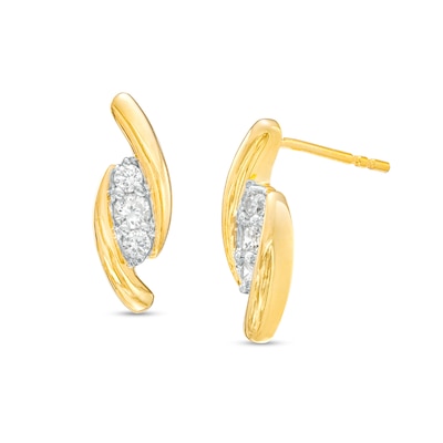 0.25 CT. T.W. Diamond Curved Three Stone Drop Earrings in 10K Gold