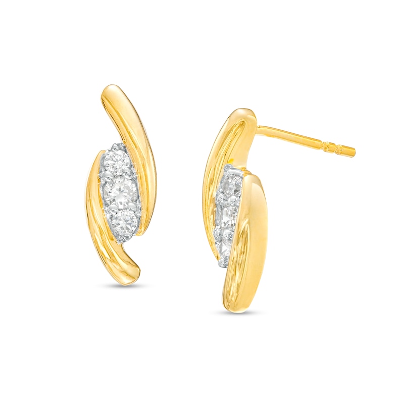 0.25 CT. T.W. Diamond Curved Three Stone Drop Earrings in 10K Gold|Peoples Jewellers