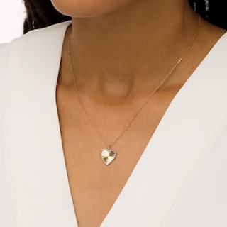 Diamond-Cut Heart Pendant in 14K Two-Tone Gold