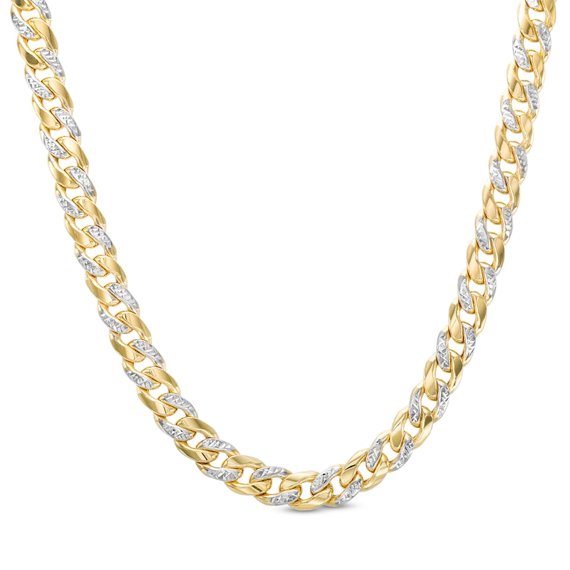 Diamond-Cut 7.8mm Cuban Curb Chain Necklace in Hollow 14K Two-Tone Gold – 20"
