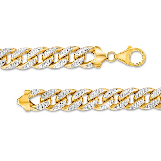 Oro Diamante™ Diamond-Cut 10.0mm Cuban Curb Chain Bracelet in Hollow 14K Two-Tone Gold – 8.75"