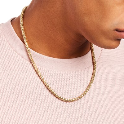 Diamond-Cut 4.5mm Wheat Chain Necklace in Hollow 14K Two-Tone Gold – 22"