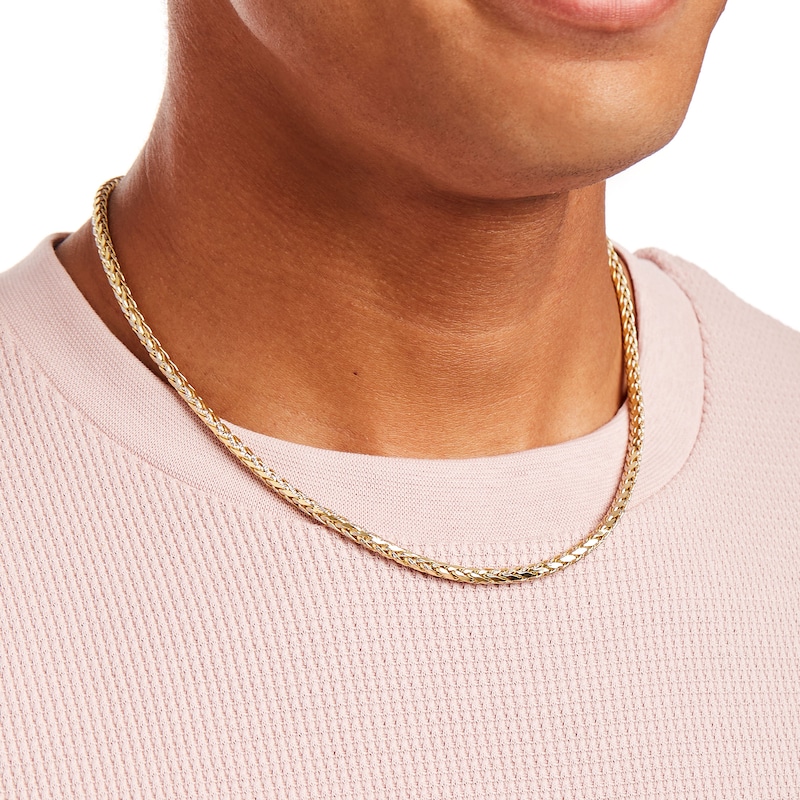 Diamond-Cut 3.5mm Wheat Chain Necklace in Hollow 14K Two-Tone Gold|Peoples Jewellers