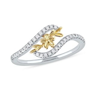 0.15 CT. T.W. Diamond Flower Curved Bypass Ring in 10K Two-Tone Gold