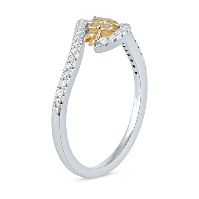 0.15 CT. T.W. Diamond Flower Curved Bypass Ring in 10K Two-Tone Gold