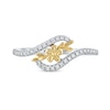 Thumbnail Image 2 of 0.15 CT. T.W. Diamond Flower Curved Bypass Ring in 10K Two-Tone Gold