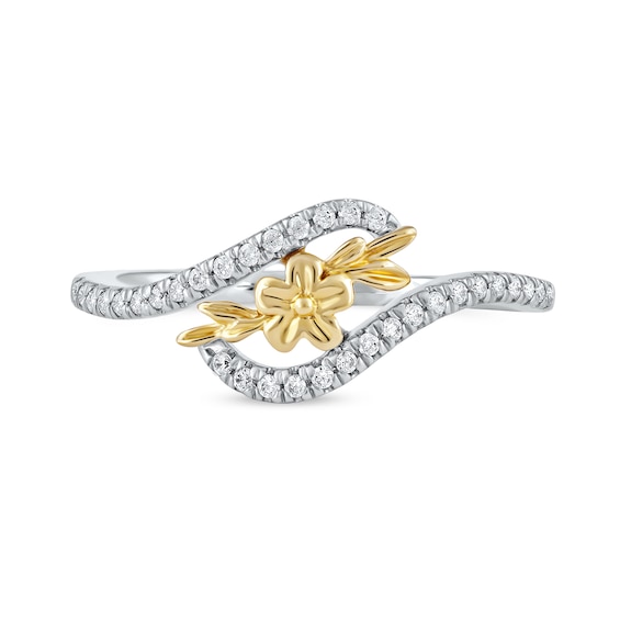 0.15 CT. T.W. Diamond Flower Curved Bypass Ring in 10K Two-Tone Gold