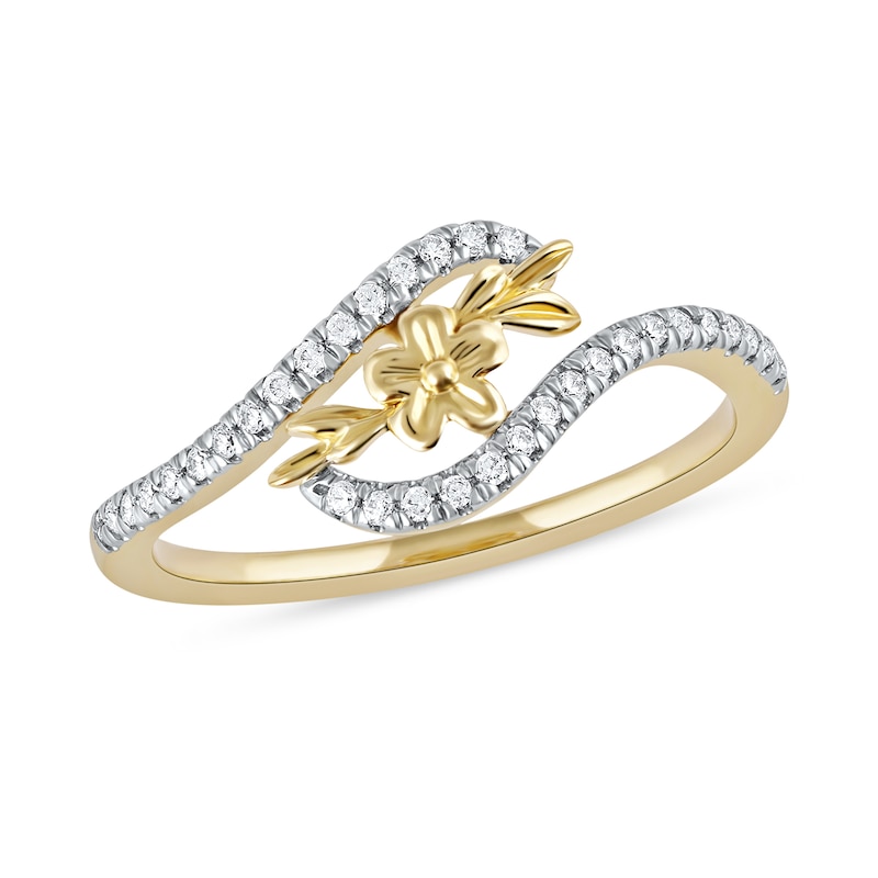 0.15 CT. T.W. Diamond Flower Curved Bypass Ring in 10K Gold|Peoples Jewellers