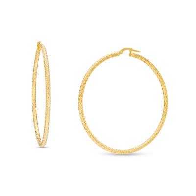 55.0mm Diamond-Cut Glitter Tube Hoop Earrings in 14K Gold