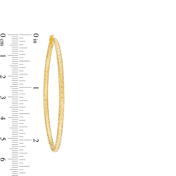 55.0mm Diamond-Cut Glitter Tube Hoop Earrings in 14K Gold