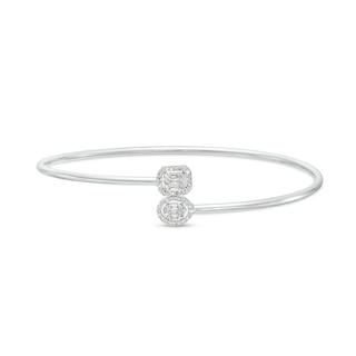 0.25 CT. T.W. Baguette and Oval-Shaped Multi-Diamond Frame Overlapping Bangle in 10K White Gold