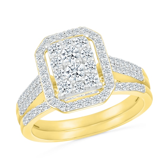 0.95 CT. T.W. Octagonal-Shaped Multi-Diamond Frame Bridal Set in 10K Gold