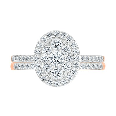 0.96 CT. T.W. Oval-Shaped Multi-Diamond Frame Bridal Set in 10K Rose Gold