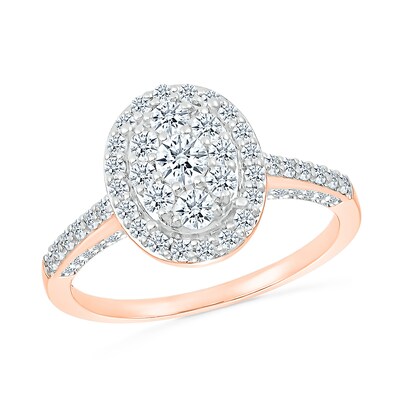 0.96 CT. T.W. Oval-Shaped Multi-Diamond Frame Bridal Set in 10K Rose Gold