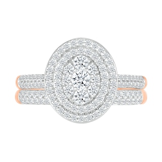 0.95 CT. T.W. Oval-Shaped Multi-Diamond Double Frame Bridal Set in 10K Rose Gold