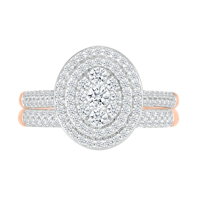 0.95 CT. T.W. Oval-Shaped Multi-Diamond Double Frame Bridal Set in 10K Rose Gold