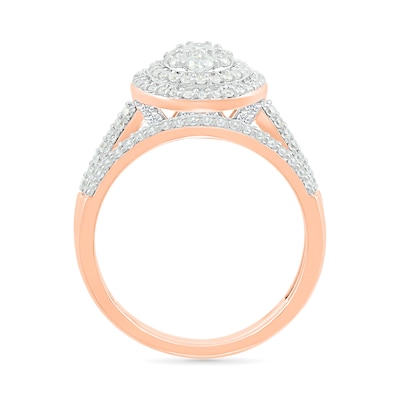 0.95 CT. T.W. Oval-Shaped Multi-Diamond Double Frame Bridal Set in 10K Rose Gold