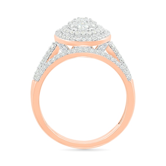 0.95 CT. T.W. Oval-Shaped Multi-Diamond Double Frame Bridal Set in 10K Rose Gold