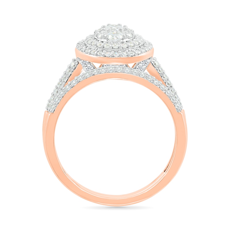 0.95 CT. T.W. Oval-Shaped Multi-Diamond Double Frame Bridal Set in 10K Rose Gold