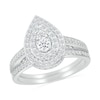 Thumbnail Image 0 of 0.95 CT. T.W. Pear-Shaped Multi-Diamond Double Frame Bridal Set in 10K White Gold