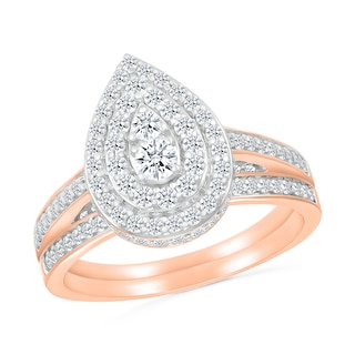 0.95 CT. T.W. Pear-Shaped Multi-Diamond Double Frame Bridal Set in 10K Rose Gold