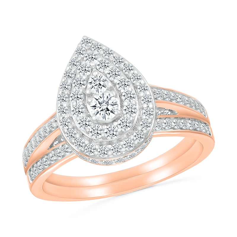 0.95 CT. T.W. Pear-Shaped Multi-Diamond Double Frame Bridal Set in 10K Rose Gold|Peoples Jewellers
