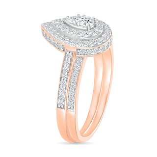 0.95 CT. T.W. Pear-Shaped Multi-Diamond Double Frame Bridal Set in 10K Rose Gold