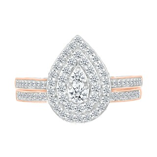 0.95 CT. T.W. Pear-Shaped Multi-Diamond Double Frame Bridal Set in 10K Rose Gold